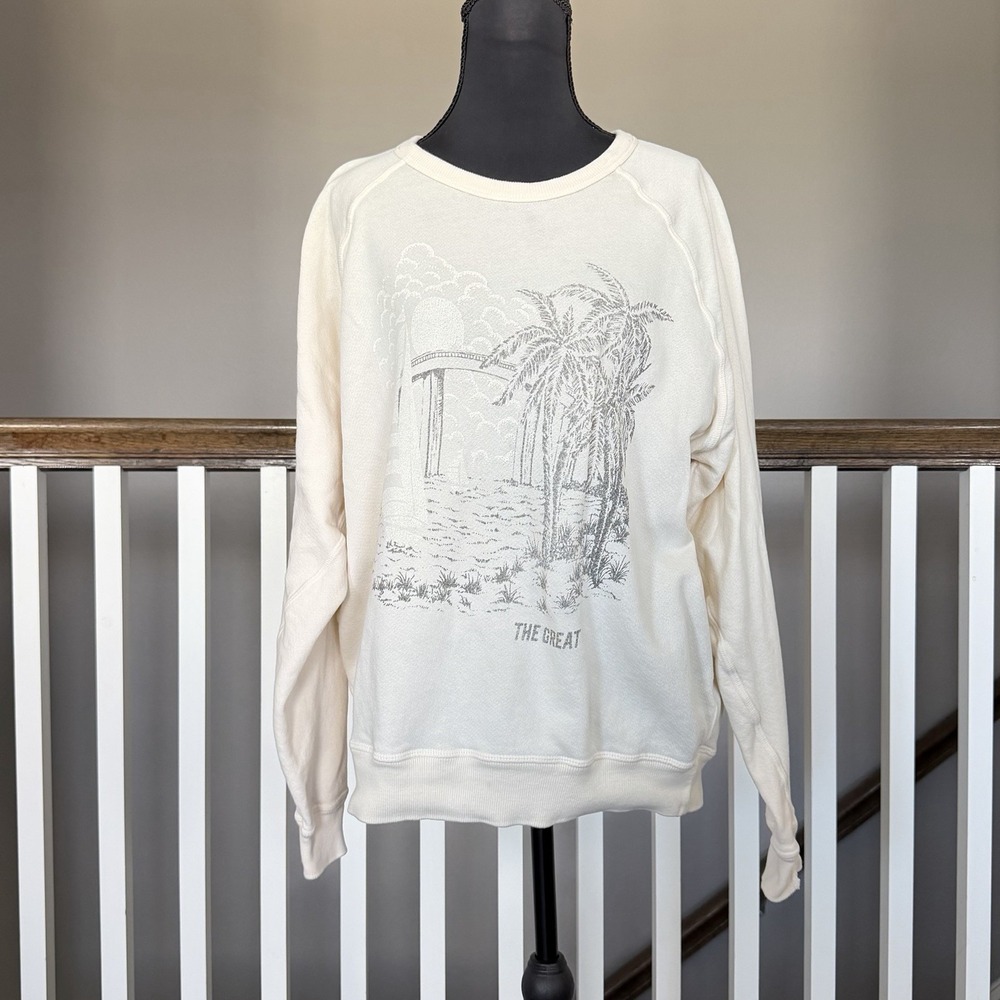 The Great College Sweatshirt Sailboat Palm Tree Ocean Sz 1 US Small Coastal Prep